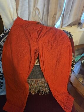 Bright Red Textured Casual Pants